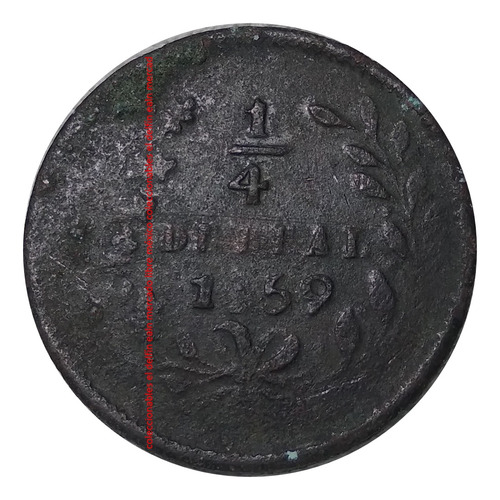 Moneda 1/4 Real 1859 Mexico Ceca Culiacan Sinaloa Alisada (Usado)
