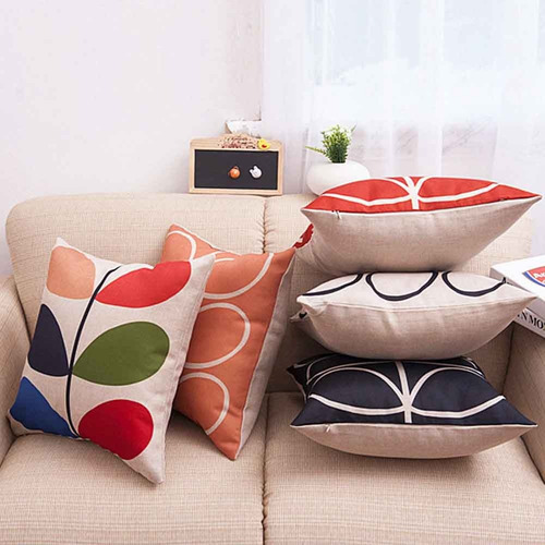 Set 4 Cojines De Lino Beige Con Hojas De Colores Moderno Ve!