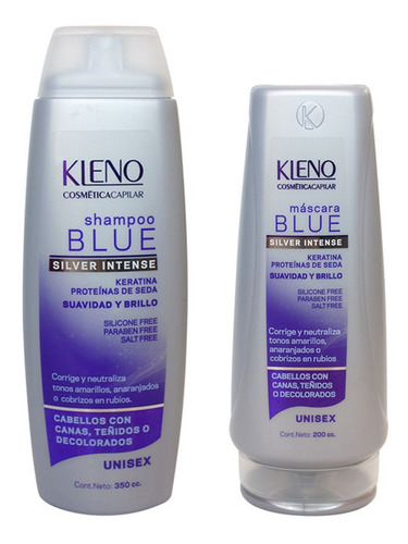 Shampoo + Mascara Kleno Blue Silver Intense Matizador
