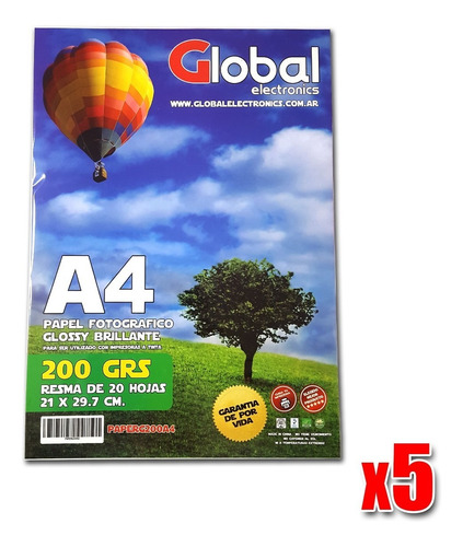 Papel A4 Foto Glossy Candy Bar 200gr X20 Hojas ( Pack X5 )