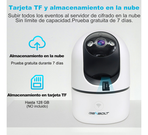 Genbolt® Cámara De Seguridad Wifi Interiore IP Vigilancia Doméstica Cctv Con Detección De Humanoides Cámara De Paseo Automático Para Niñeras Y Mascotas Monitor Para Bebés Con Alarma De Audio Para Casa