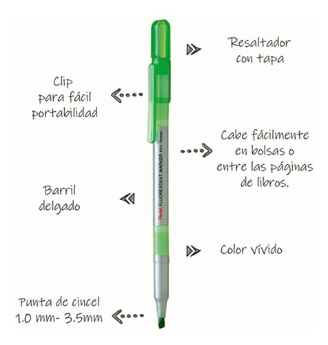 Pentel S515-k Marcatexto Cuerpo Delgado, Verde Claro