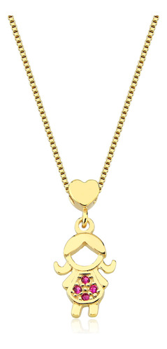 Colar Feminino Filha Com Pedrinhas Banhado A Ouro 18k