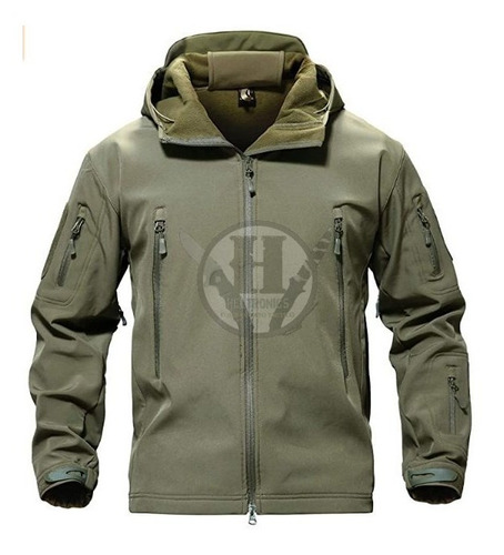 Imagen 3 de 6 de Campera Tactica Neoprene Softshell Verde Xxl Capucha Imperm