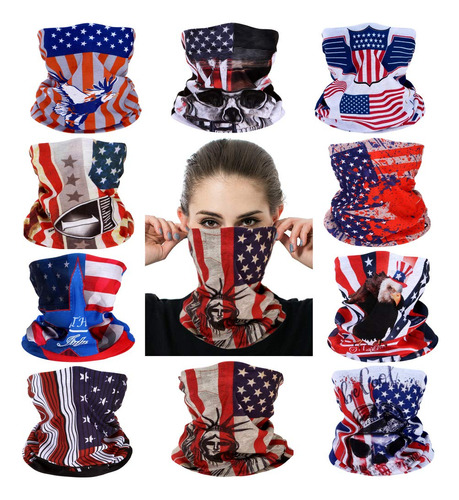 Cutewing 10pcs Bandera Americana Mascarilla Mgic Bufanda Par