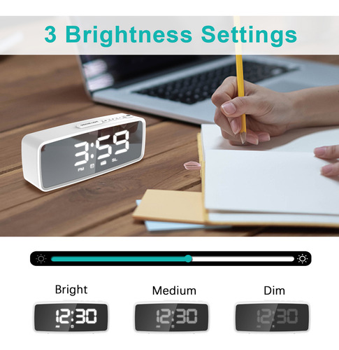 Reloj Despertador Digital, Pantalla Led Con Espejo De 5.1 Pu