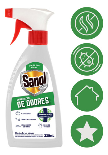 Limpador Sanol Eliminador de Odores para Tênis e Capacete em frasco 330ml