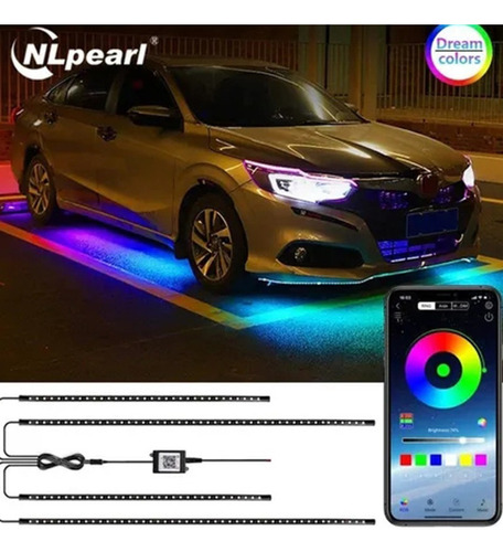 4 Unids Rgb Led Control App Coche Neón Tira De Luz Modo Músi