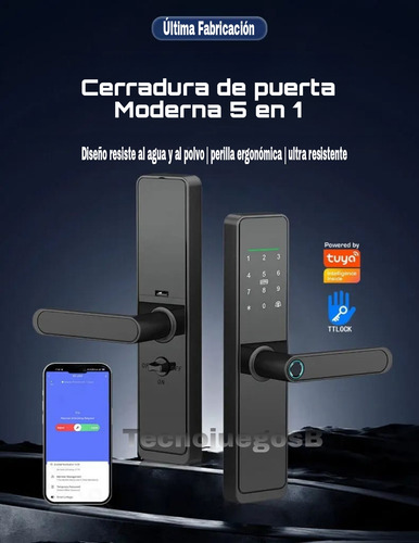 Cerradura Biometrica Inteligente Digital Huella Tarjeta App* Negro