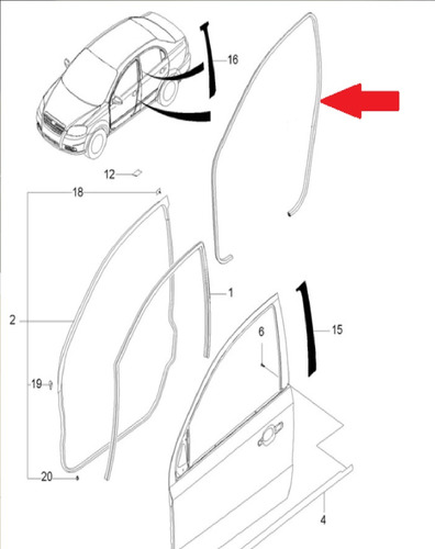 Goma Interna Carroceria Puerta Chofer Aveo Lt 2011 