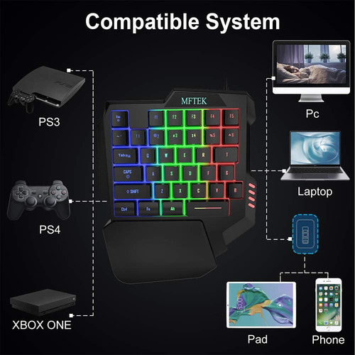 Combinação De Teclado E Mouse Para Jogos Mftek One Hand, Rgb