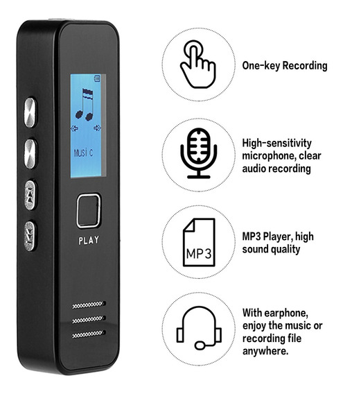Audio Recargable Grabadora de voz Minidigital Dispositivo de Grabación de voz 16G Grabadora de voz y Metal Reproductor MP3 