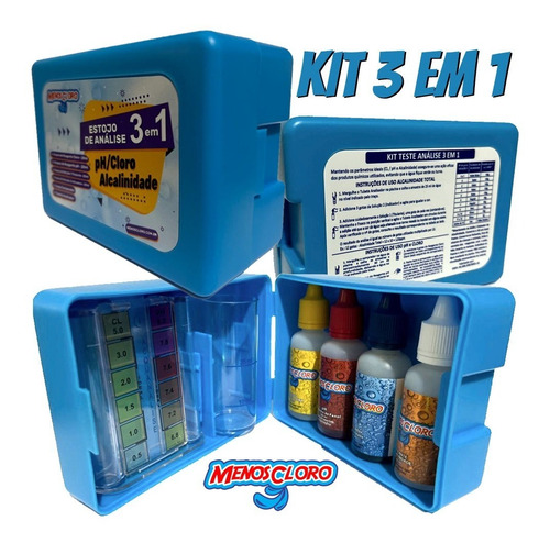 Kit Piscina 2 Litros Menos Cloro + 3 Em 1 + Peneira + Escova