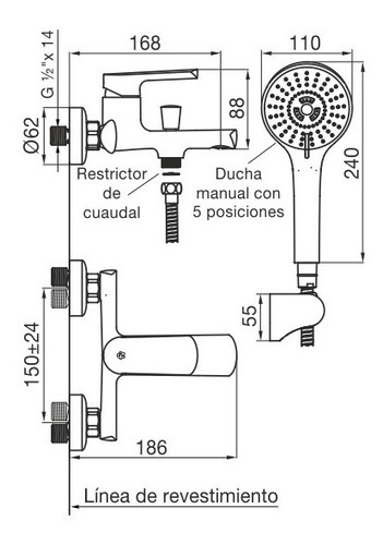 Ducha Monocomando Ext Fv Aromo 0310/d8 Negro Mate