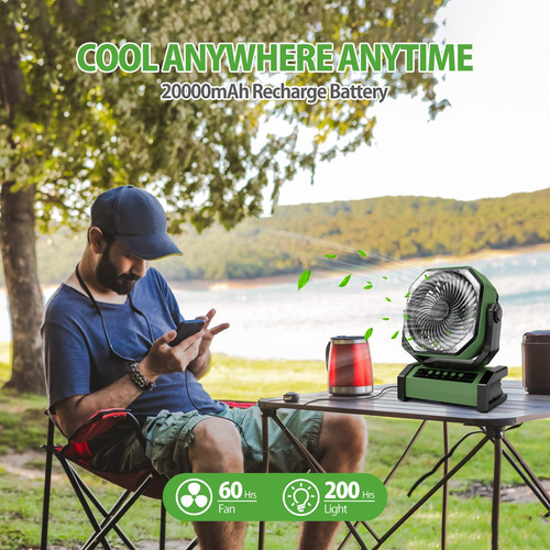 Ventilador De Camping Addacc De 20000 Mah, Recargable, Con L