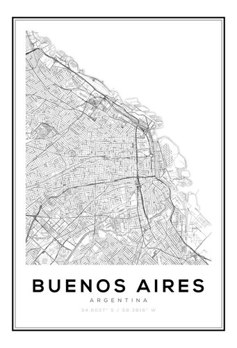 Cuadro Modernos Marco Y Vidrio 30x40 Mapa Los Angeles
