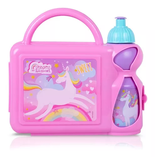Lonchera Portátil Infantil Económica Para Niñas De Unicorns And Rainbows.  Lunch Almuerzo Escolar Color Rosa