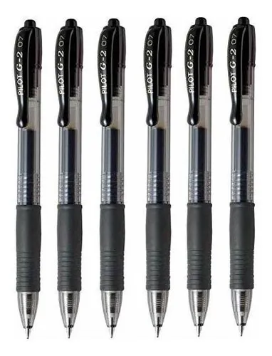 Pluma De Gel Retráctil Pilot G2 07 Negra Fina 0.7mm - Pack 6