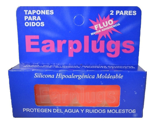 Tapones Para Oidos De Silicona Fluo Rojo Earplugs X 2 Pares