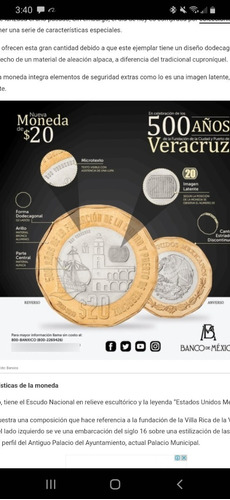 Moneda 20 Pesos Veracruz
