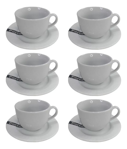 Set X6 Tazas De Te + 6 Platitos 90cc Porcelana Desayuno 