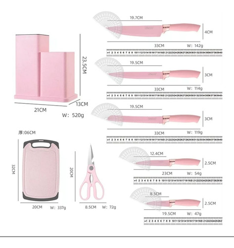 Utensilios De Cocina De Silicona Cuchillos Cucharas Tabla Rosa