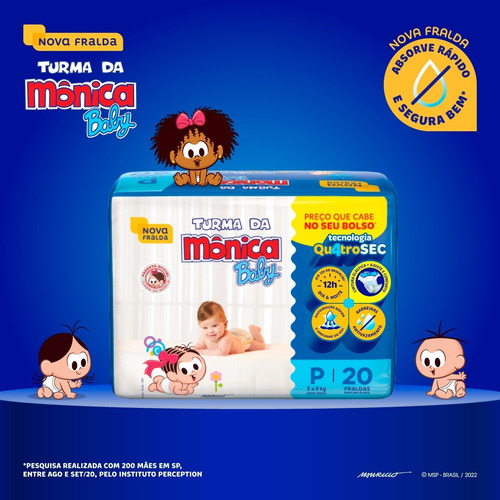 Imagem 4 de 8 de Kit Fralda Turma Da Mônica Jumbinho P 160un