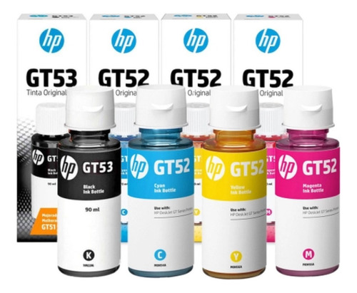 Kit 4 Refil De Tinta Hp Gt52 Gt53 Colorido E Preto