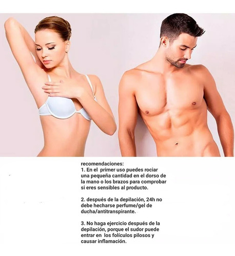Imagen 4 de 7 de Spray Para Depilar Sin Dolor Hombre Y Mujer 50ml Depilacion