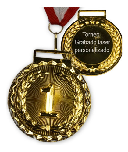 Medalla Oro Metalica 1 Lugar Personalizada En Laser 65 Mm