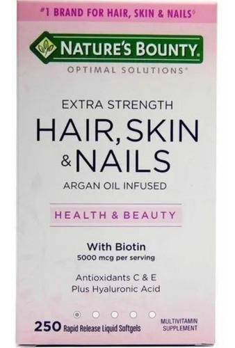 Hair, Skin & Nails Cabelo Pele Unhas 250cps Nature's Bount Sabor Sem Sabor