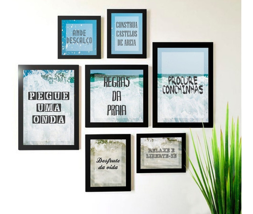 Imagem 1 de 10 de Conjunto Kit 7 Quadros Decorativos De Surf Regras Da Praia