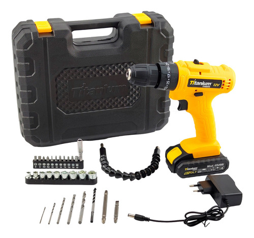 Maleta De Ferramentas Completa + Furadeira À Bateria 12v Cor Amarelo Frequência 50 Hz/60 Hz 110v/220v