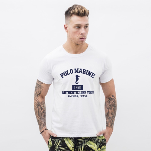 Camisetas Basica Masculina Camisa Polo Marine 100% Algodão