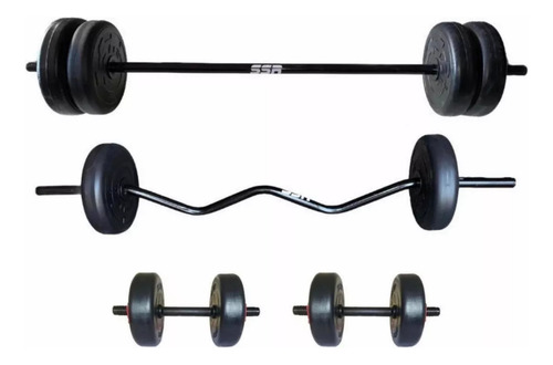 Kit Barra + Mancuernas + 30 Kg. De Disco Pesas