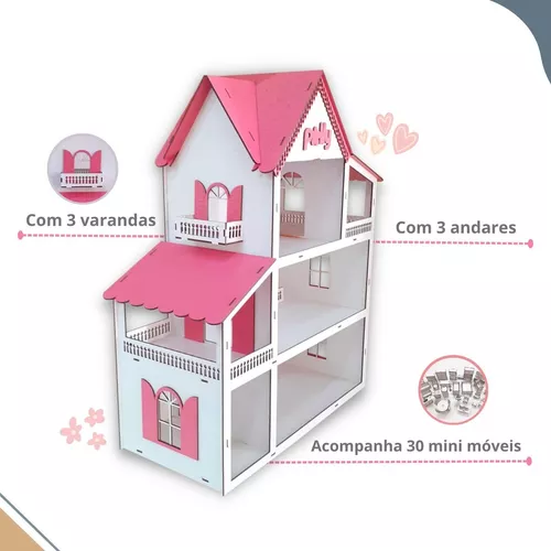 Casinha de Bonecas Infantil em Madeira MDF Casa de Brinquedo 2