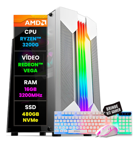 Pc Gamer Computador Completo Cpu Amd Ryzen Kit Branco Wifi