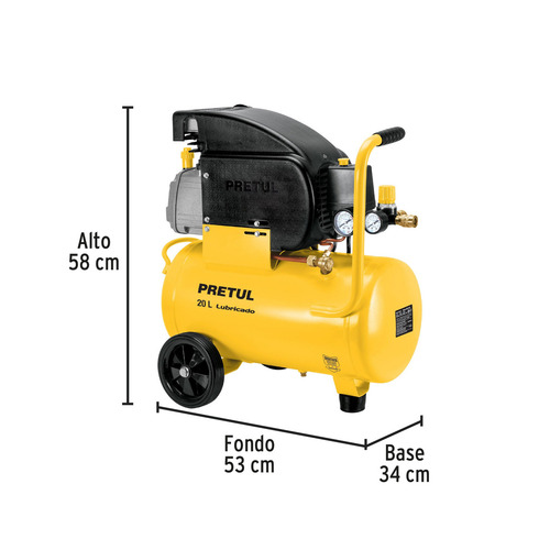 Imagen 4 de 4 de Compresor de aire eléctrico Pretul COMP-20LP monofásico 20L 2 1/2 HP 120V 60Hz amarillo