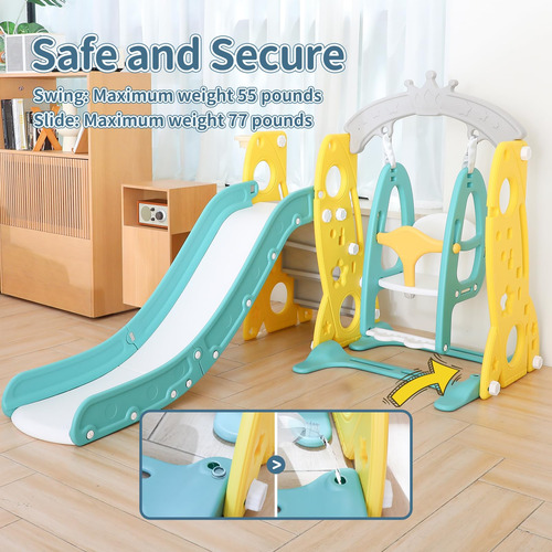Juego De Columpio 4 En 1 Para Niños, Escalador Ajustable Con Amarillo Y Verde