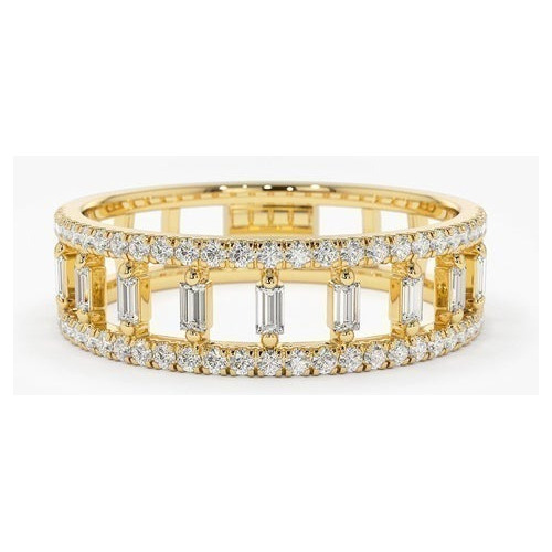 Anel De Dupla Fileira De Diamante Micro Pave Em Ouro 18k