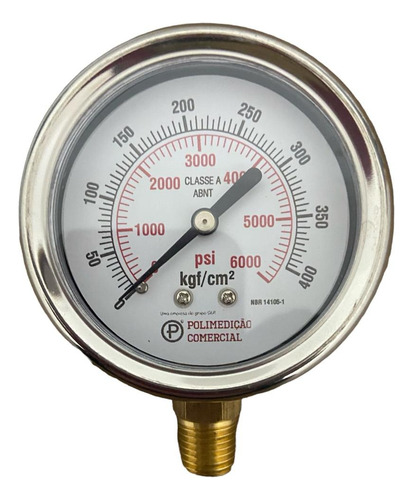 Manômetro Pressão Hidráulica 6000 Psi R.1/4 Com Glicerina