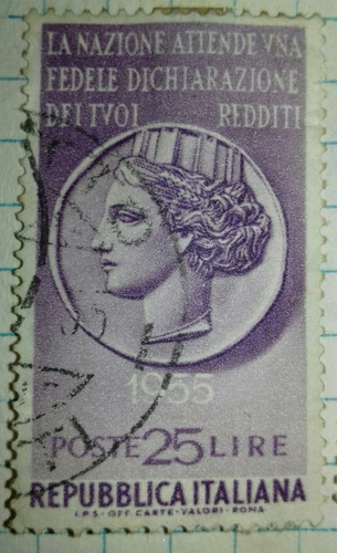 Sello Italiano Fedele Dichchiarazione 1955 Poste 25 Lire 