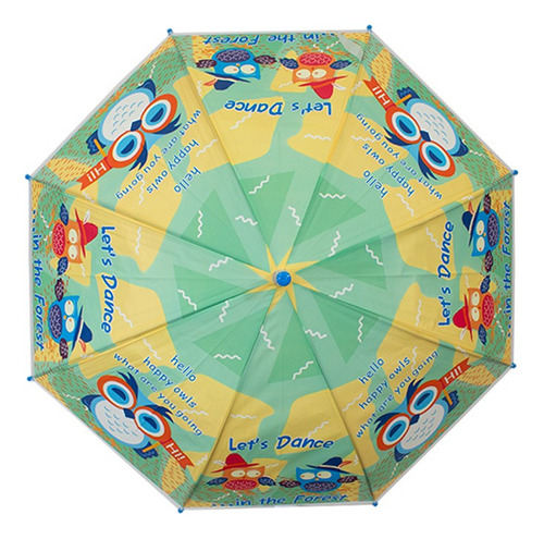 Paraguas Infantil Sombrilla Estampado Animalitos Con Silbato Color Azul Diseño De La Tela Búho