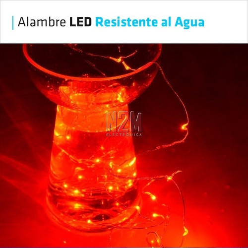 Imagen 4 de 10 de Alambre Luces Led 5 Metros Blanco Cable Hilo Tira Exterior Pilas Navidad
