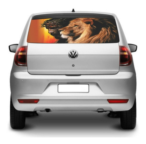 Imagem 2 de 7 de Adesivo Perfurado Vidro Carro Leão De Judah Jesus Cristo Fé