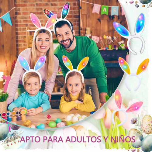 10 Diademas Orejas Conejo Luz Led Fiesta Halloween Disfraz
