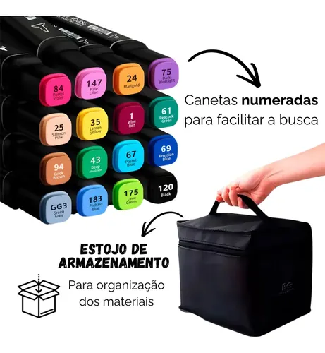 Canetinhas Marca Texto Touch Ponta Dupla Kit Estojo 36 Cores