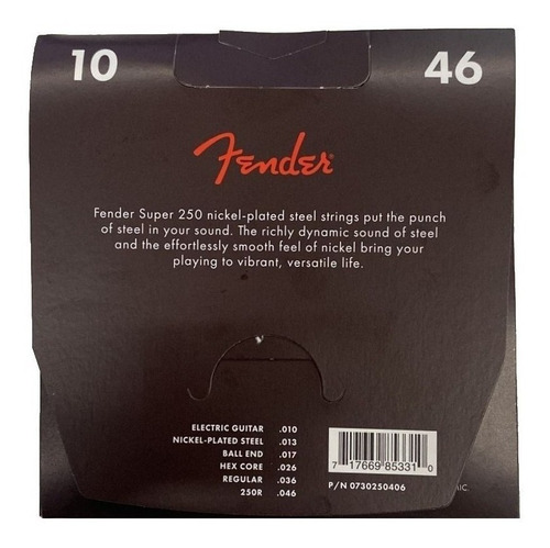 Imagen 2 de 10 de Cuerdas Fender 250r Para Guitarra Eléctrica Calibres 10-46
