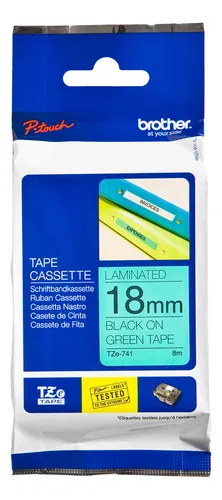 Cinta Brother Tze741 Negro Sobre Verde 18mm X 8mts