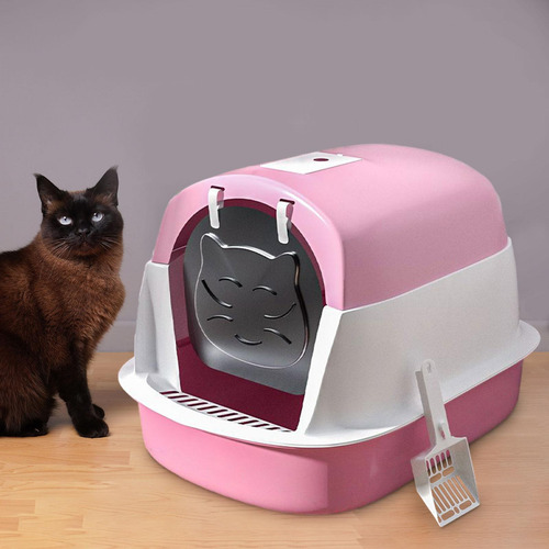 Caja De Arena Para Gatos Con Capucha Y Tapa, Bandeja De Rosa